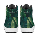 Tropical Green Leaves Print High Top Leather Sneakers
