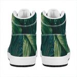 Tropical Green Leaves Print High Top Leather Sneakers