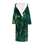 Tropical Green Leaves Print Hooded Bathrobe