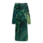 Tropical Green Leaves Print Hooded Bathrobe
