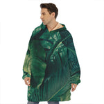 Tropical Green Leaves Print Hoodie Blanket