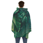 Tropical Green Leaves Print Hoodie Blanket