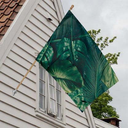 Tropical Green Leaves Print House Flag
