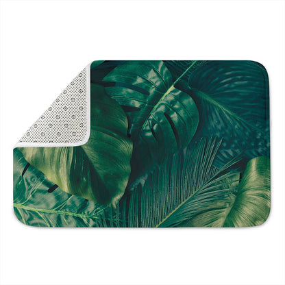 Tropical Green Leaves Print Indoor Door Mat