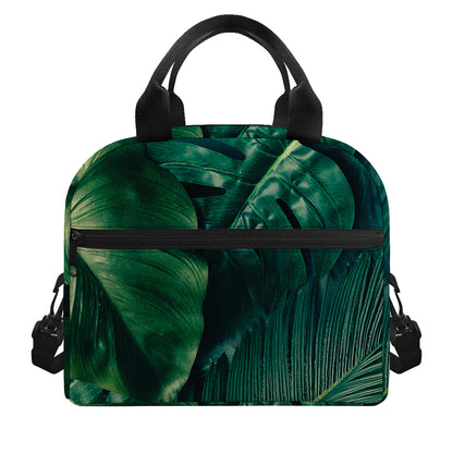Tropical Green Leaves Print Insulated Lunch Bag