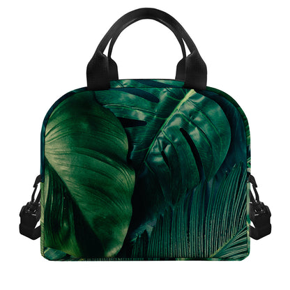 Tropical Green Leaves Print Insulated Lunch Bag