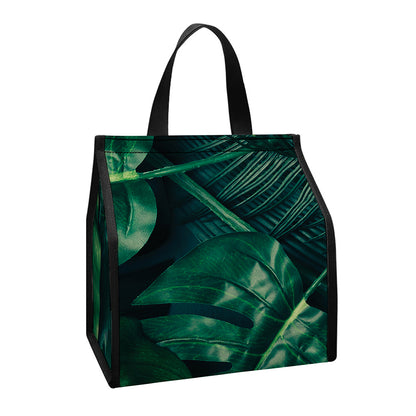 Tropical Green Leaves Print Insulated Lunch Tote