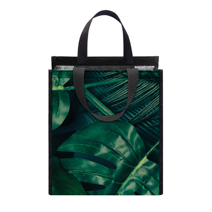 Tropical Green Leaves Print Insulated Lunch Tote