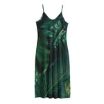 Tropical Green Leaves Print Jersey Midi Cami Dress
