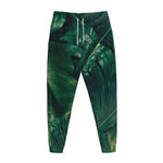 Tropical Green Leaves Print Jogger Pants