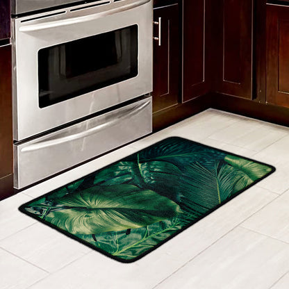 Tropical Green Leaves Print Kitchen Mat