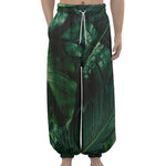 Tropical Green Leaves Print Lantern Pants
