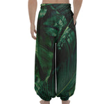 Tropical Green Leaves Print Lantern Pants
