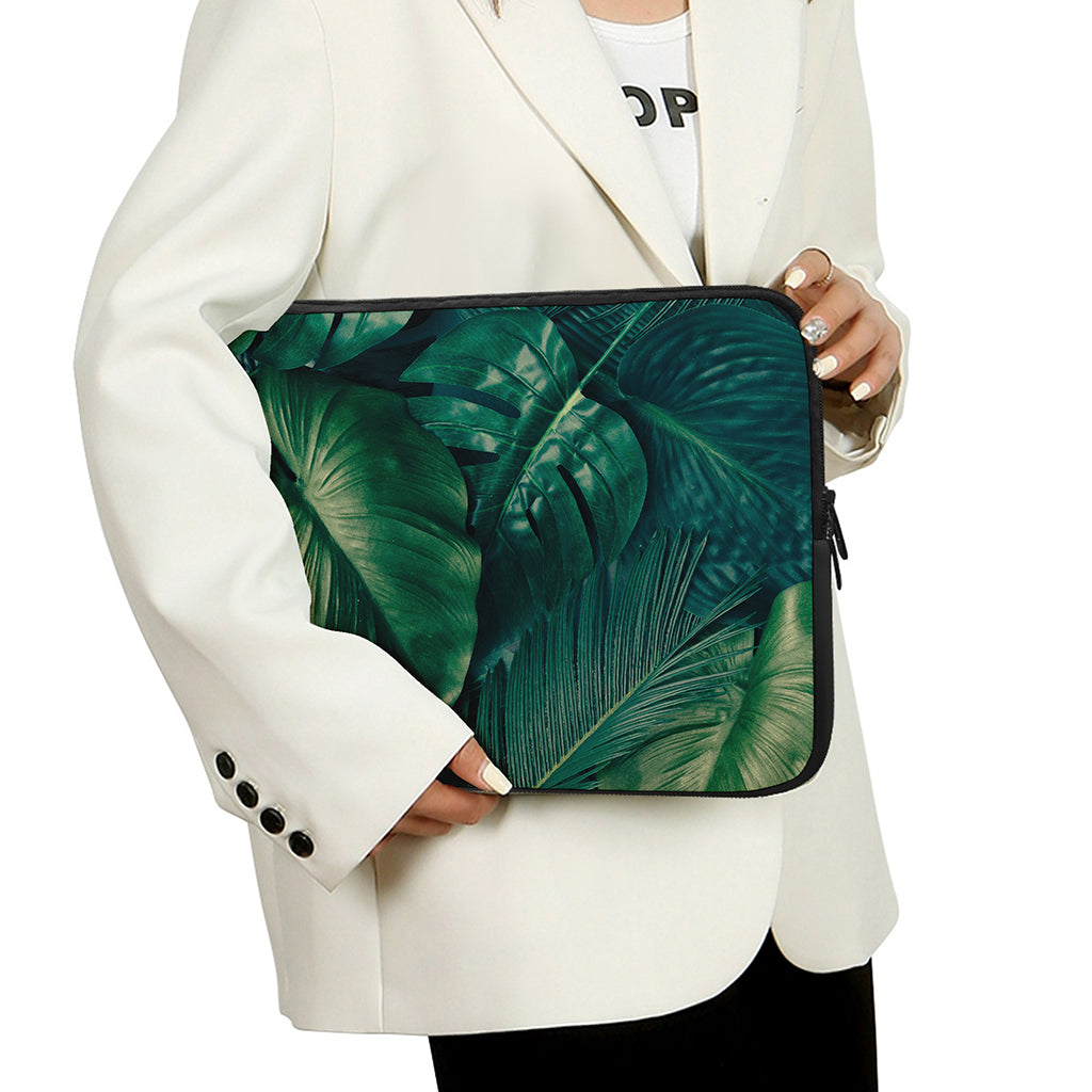 Tropical Green Leaves Print Laptop Sleeve