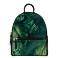 Tropical Green Leaves Print Leather Backpack