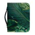 Tropical Green Leaves Print Leather Bible Cover
