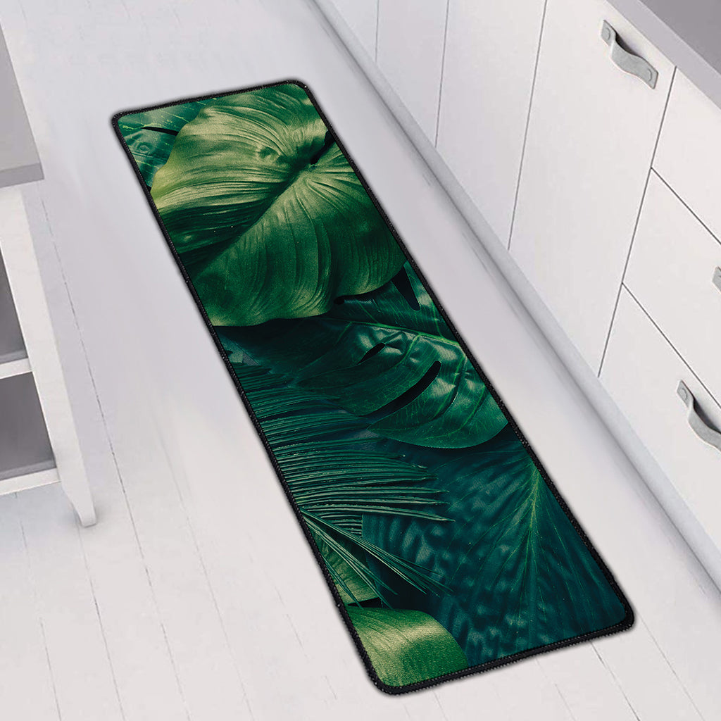 Tropical Green Leaves Print Long Kitchen Mat