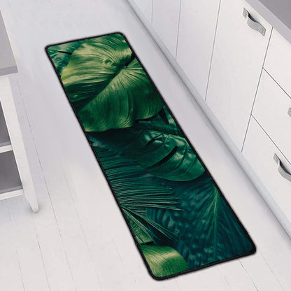 Tropical Green Leaves Print Long Kitchen Mat