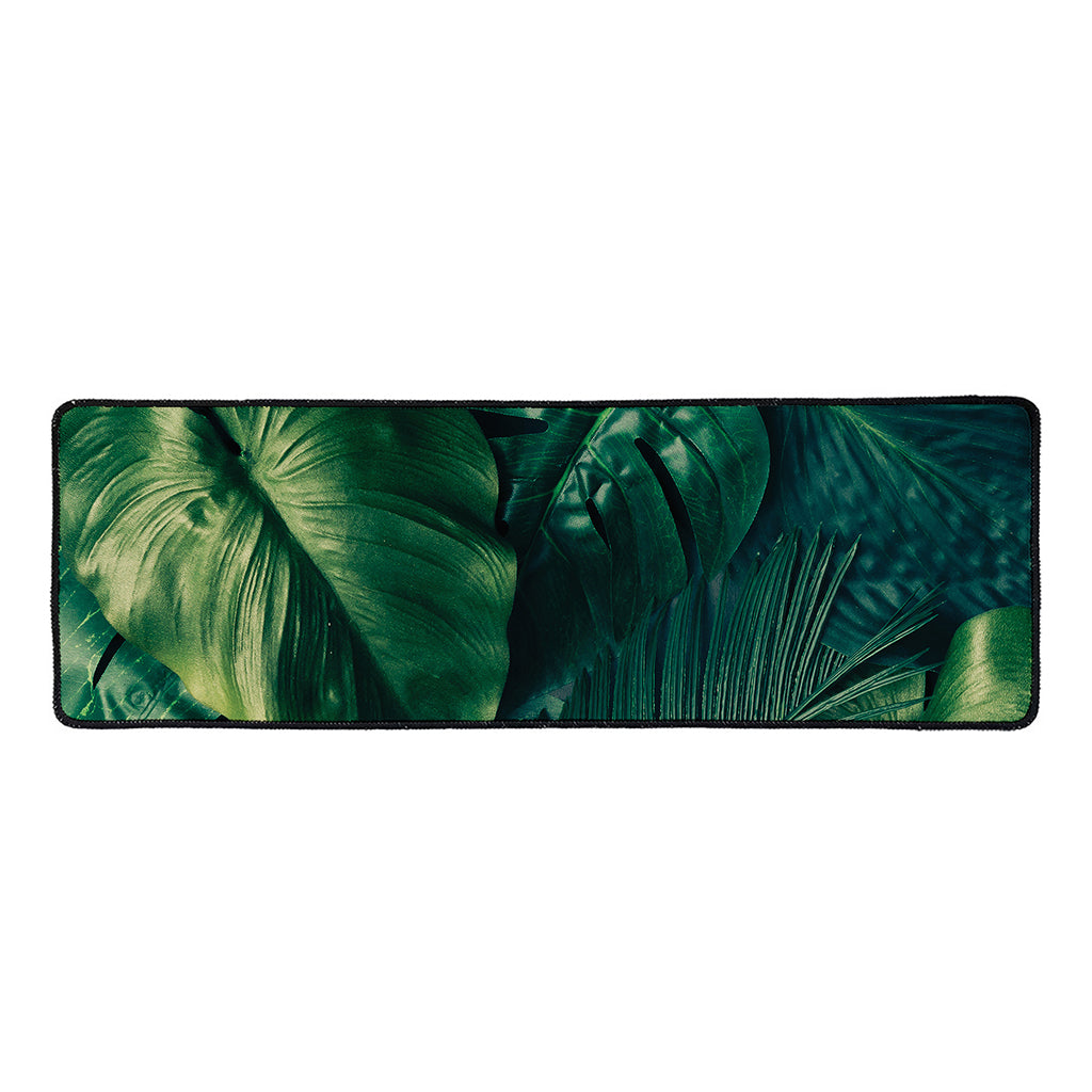 Tropical Green Leaves Print Long Kitchen Mat