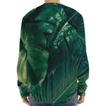 Tropical Green Leaves Print Long Sleeve Baseball Jersey