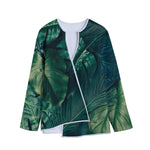 Tropical Green Leaves Print Long Sleeve Short Coat