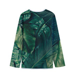 Tropical Green Leaves Print Long Sleeve Short Coat