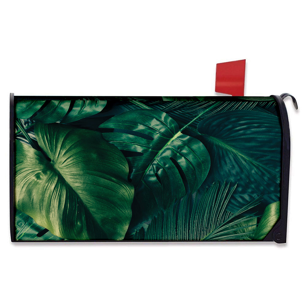 Tropical Green Leaves Print Mailbox Cover