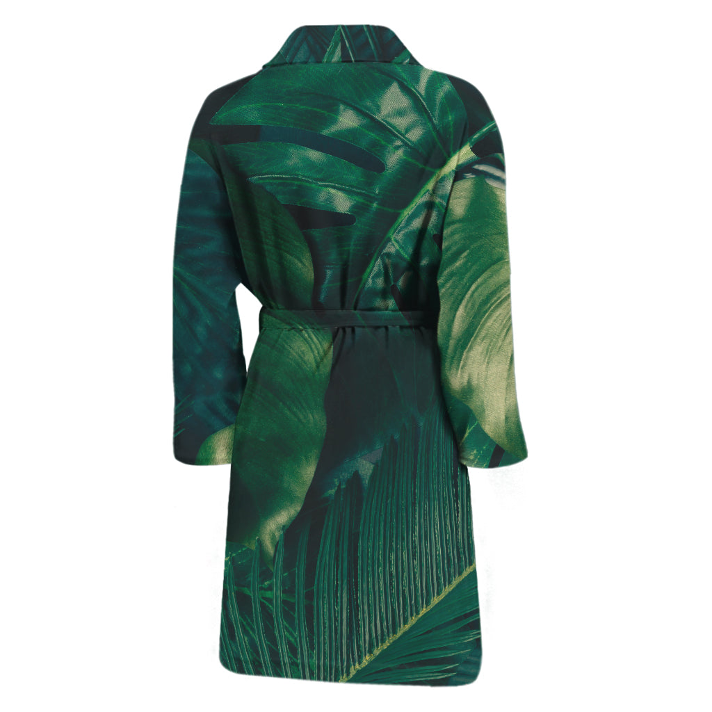 Tropical Green Leaves Print Men's Bathrobe
