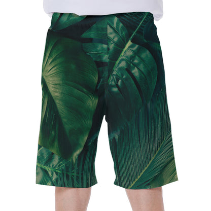 Tropical Green Leaves Print Men's Beach Shorts