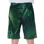 Tropical Green Leaves Print Men's Beach Shorts