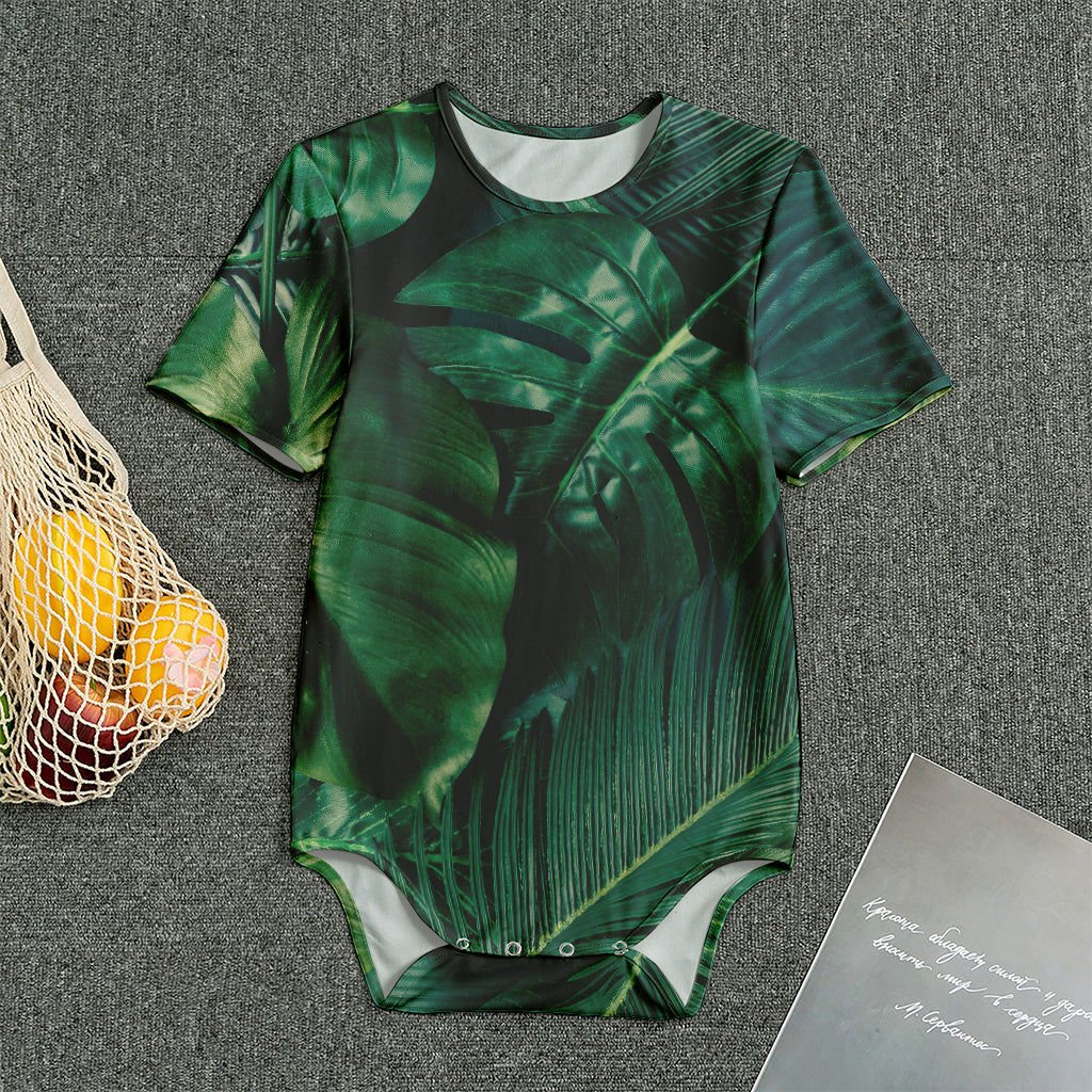 Tropical Green Leaves Print Men's Bodysuit