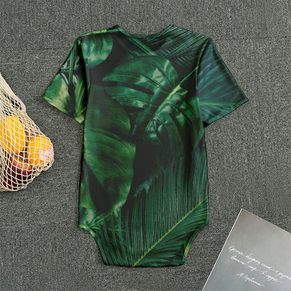 Tropical Green Leaves Print Men's Bodysuit