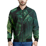 Tropical Green Leaves Print Men's Bomber Jacket