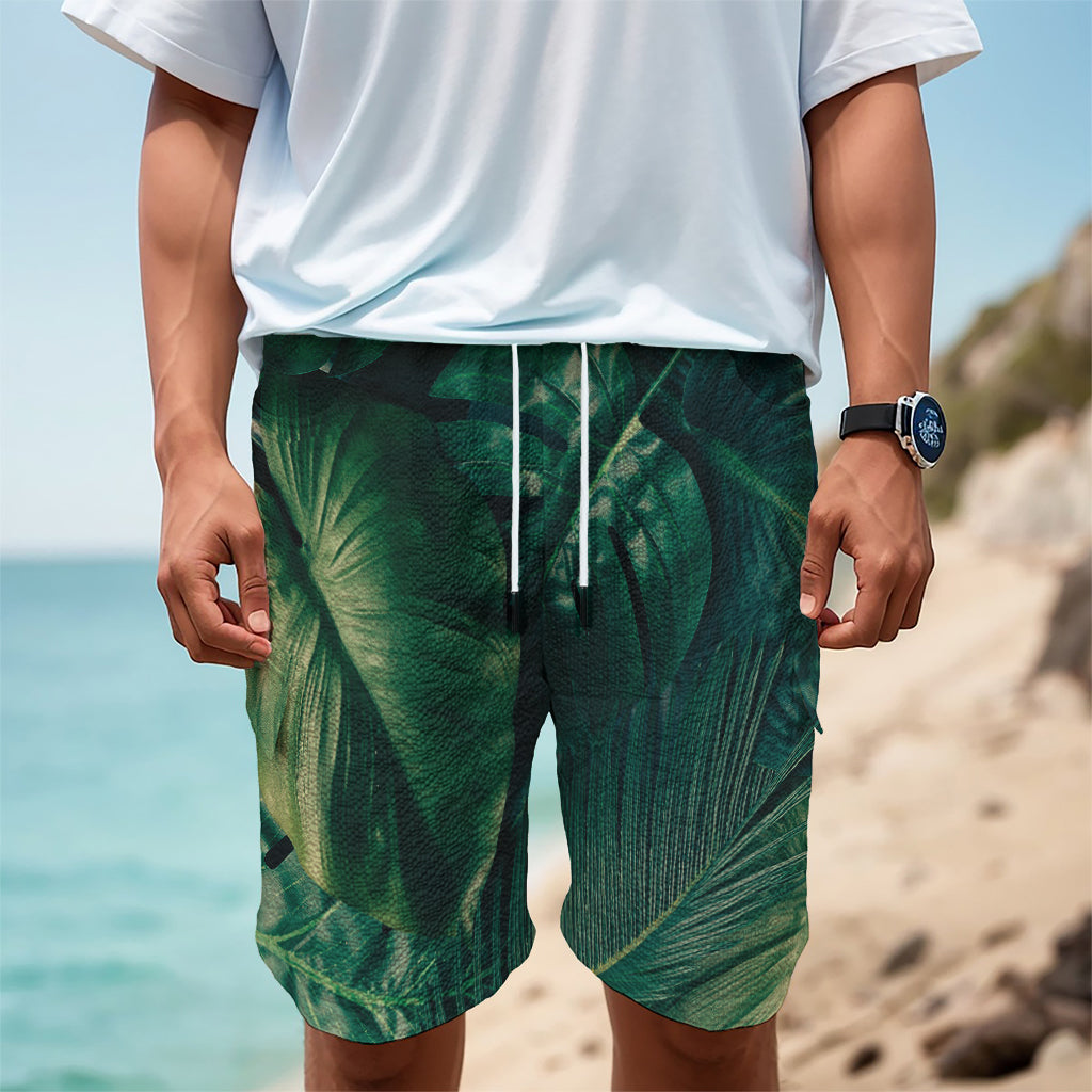 Tropical Green Leaves Print Men's Cargo Shorts