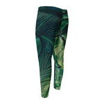 Tropical Green Leaves Print Men's Compression Pants
