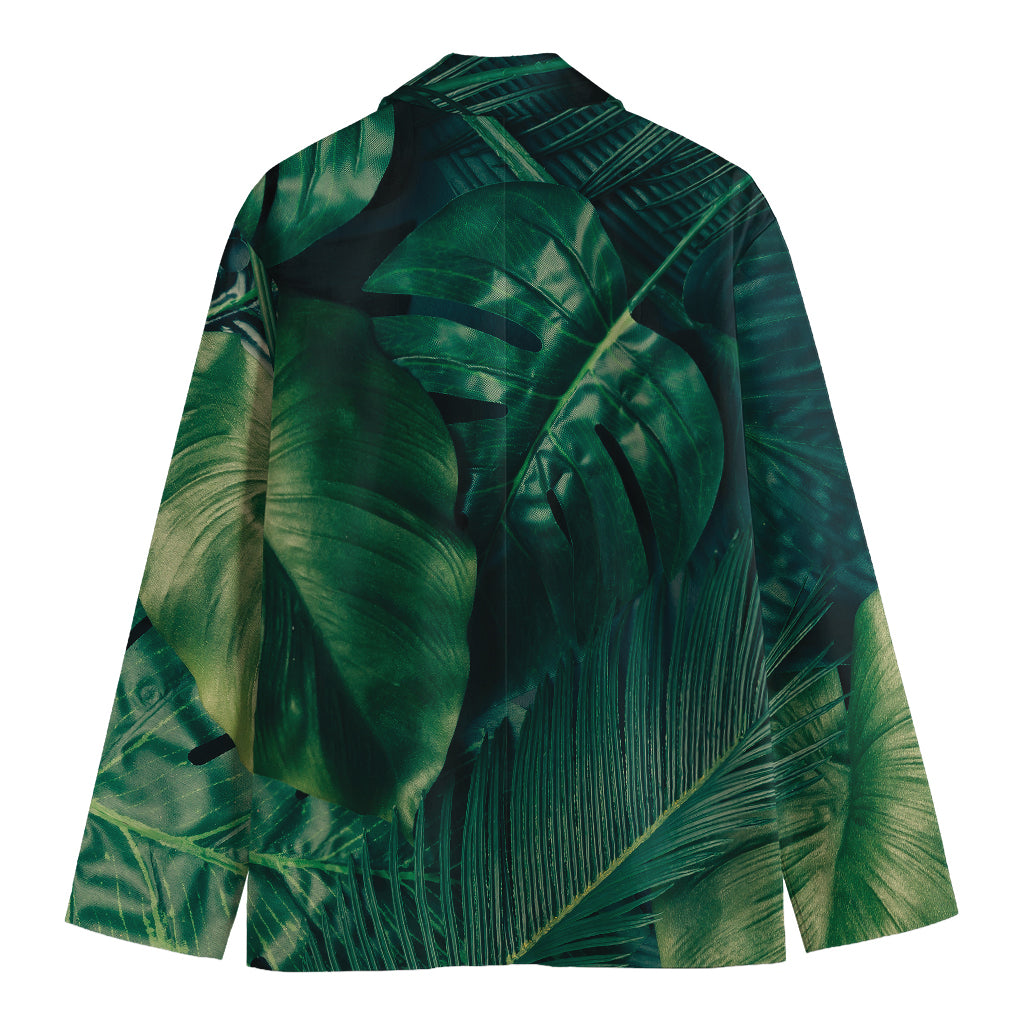 Tropical Green Leaves Print Men's Cotton Blazer