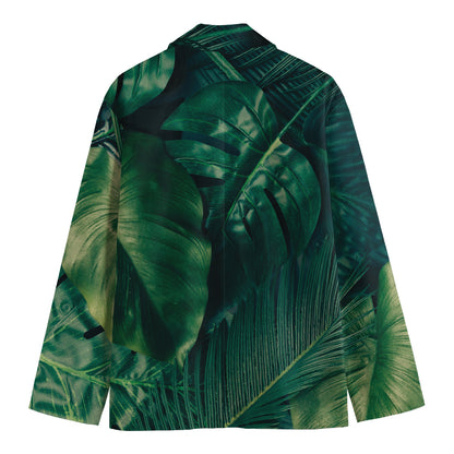 Tropical Green Leaves Print Men's Cotton Blazer