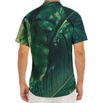 Tropical Green Leaves Print Men's Deep V-Neck Shirt