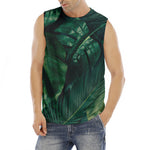 Tropical Green Leaves Print Men's Fitness Tank Top