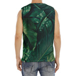 Tropical Green Leaves Print Men's Fitness Tank Top