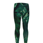 Tropical Green Leaves Print Men's leggings