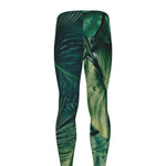Tropical Green Leaves Print Men's leggings