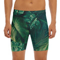 Tropical Green Leaves Print Men's Long Boxer Briefs