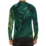 Tropical Green Leaves Print Men's Long Sleeve Rash Guard