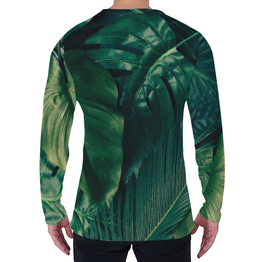 Tropical Green Leaves Print Men's Long Sleeve T-Shirt