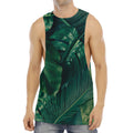 Tropical Green Leaves Print Men's Muscle Tank Top