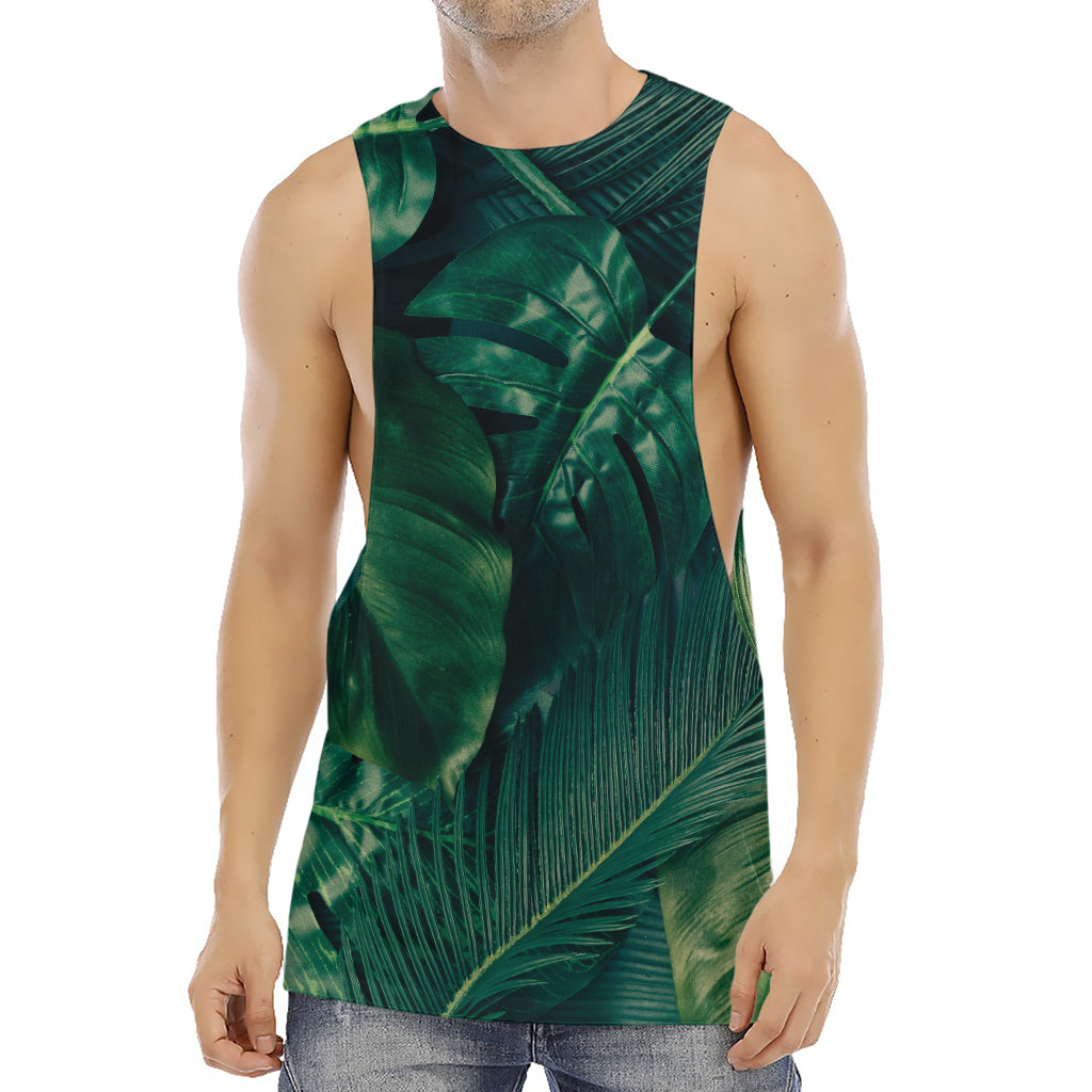 Tropical Green Leaves Print Men's Muscle Tank Top