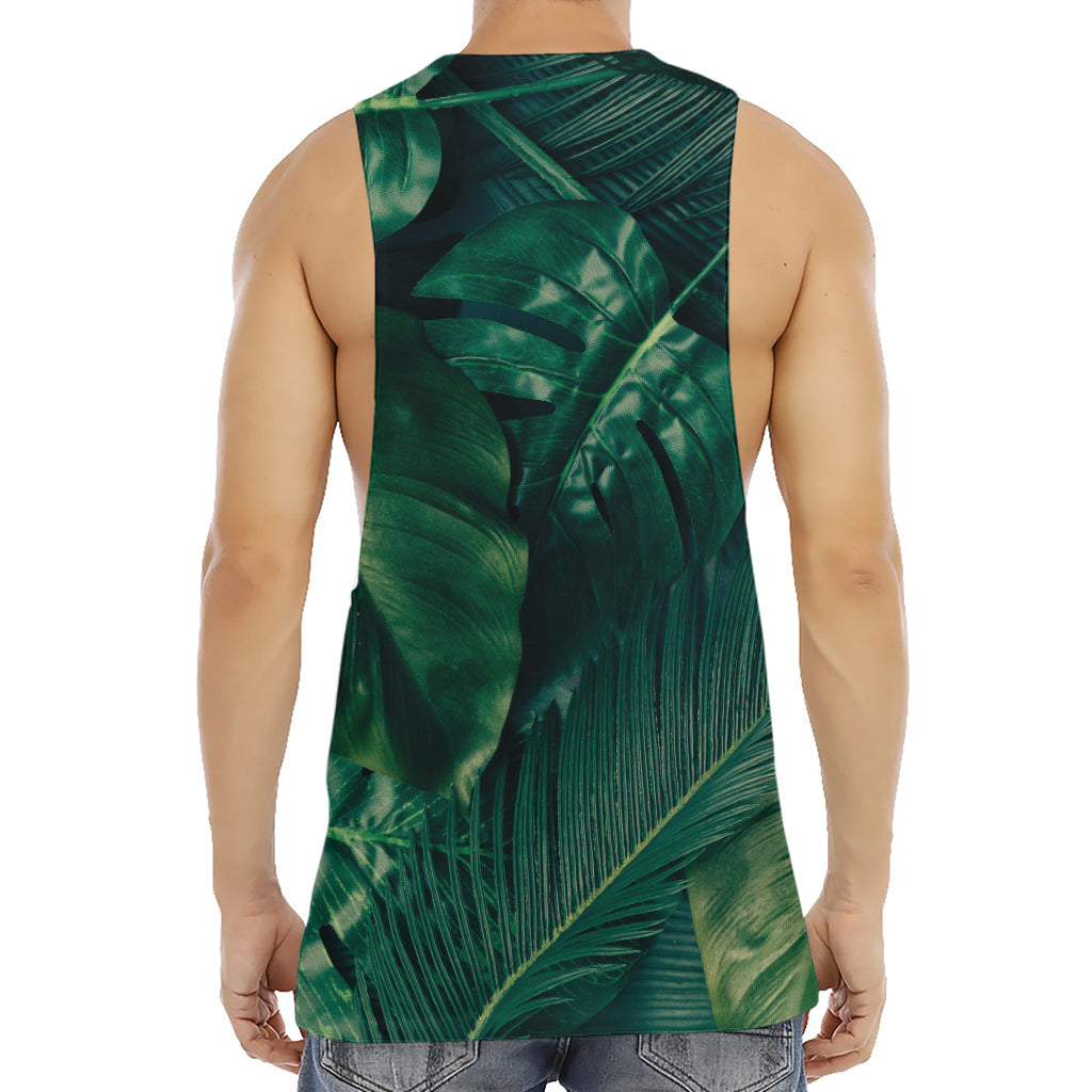 Tropical Green Leaves Print Men's Muscle Tank Top