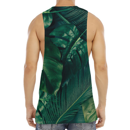 Tropical Green Leaves Print Men's Muscle Tank Top
