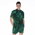 Tropical Green Leaves Print Men's Romper